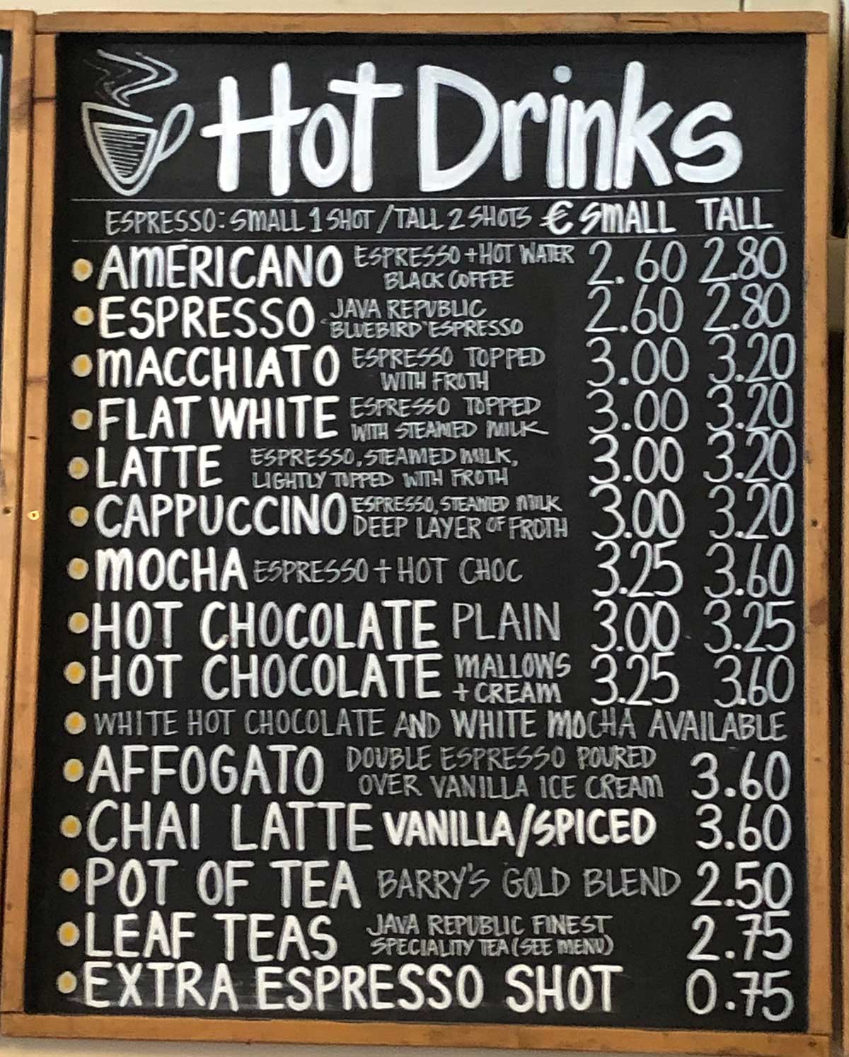 Lir Cafe Hot Drinks Menu Lir Cafe Hot Drinks Menu